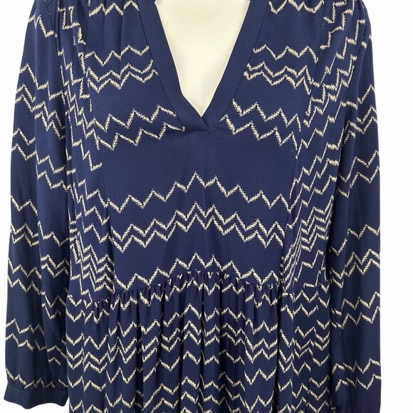 ANTHROPOLOGIE HOLDING HORSES NAVY BLUE & BEIGE CHEVRON PRINT DRESS - S - Picture 3 of 5
